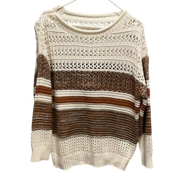 SHEIN Sweaters - SHEIN Cream and Brown Knit Sweater
